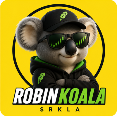 RobinKoala mascot in a black hoodie